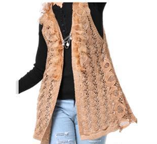 秋冬新風尚 韓版中長款無袖鏤空針織開衫引領穿搭潮流